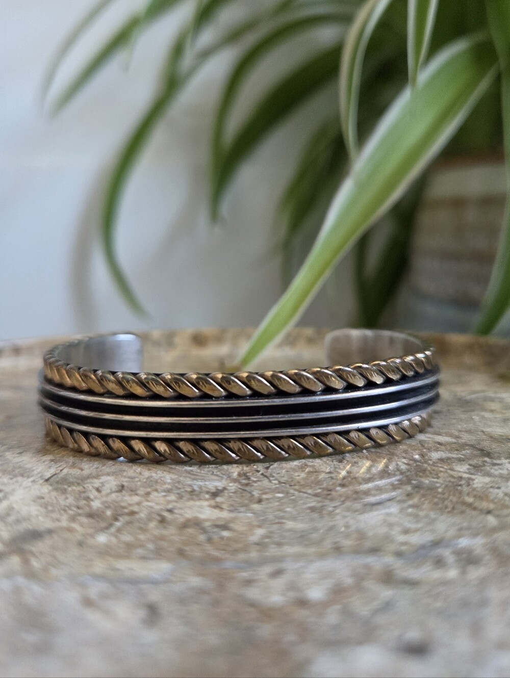 Tom Hawk Sterling 925 and Brass Navajo Native Cuff Bracelet